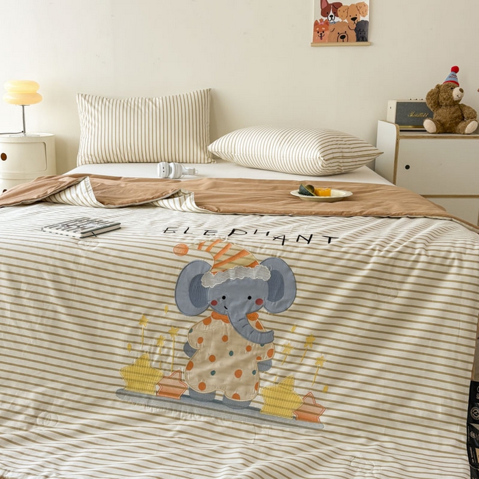 91家纺网 家纺一手货源 找家纺 鸣升家纺  2025新款精梳全棉纯棉绣花夏被夏凉被空调被 星星小象