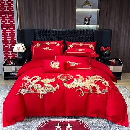 91家纺网 家纺一手货源 找家纺 张公子婚庆馆2025新款长绒棉新中式精美刺绣婚庆四件套（控价不低于328）