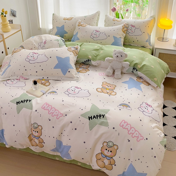 91家纺网 家纺一手货源 找家纺 依庭 2025新款全棉印花花卉款四件套单品系列-四件套 幸运星