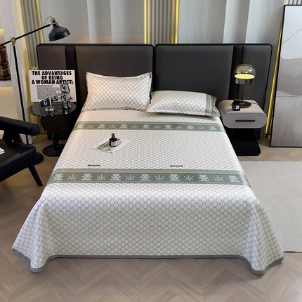 悦织湾家纺2025新款斜纹提花冰丝席三件套夏季凉感冰丝席子枕套1对夏凉席床单 轻奢