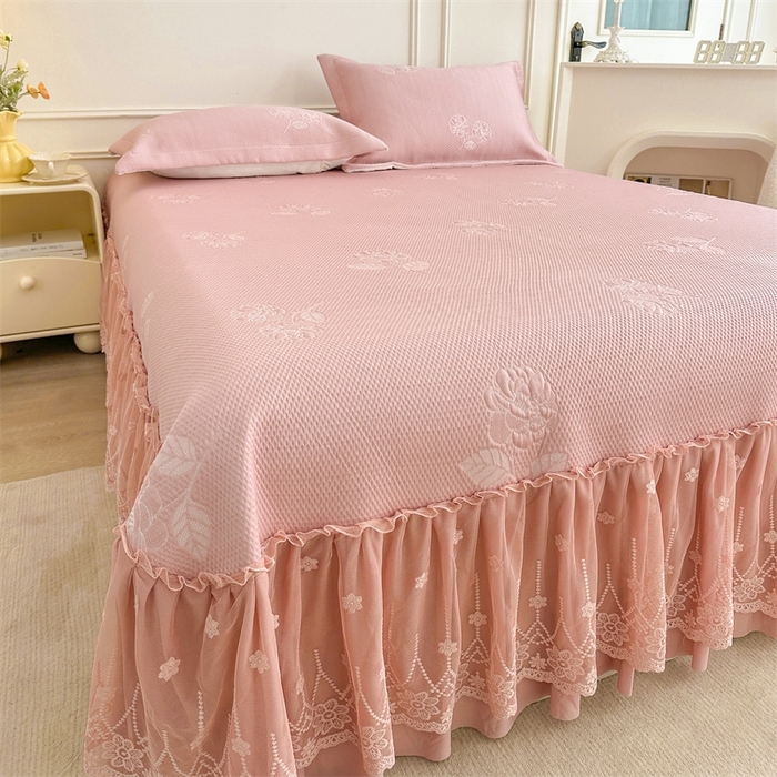 91家纺网 家纺一手货源 找家纺 恒爱   2025新款冰丝牡丹花床盖 豆沙