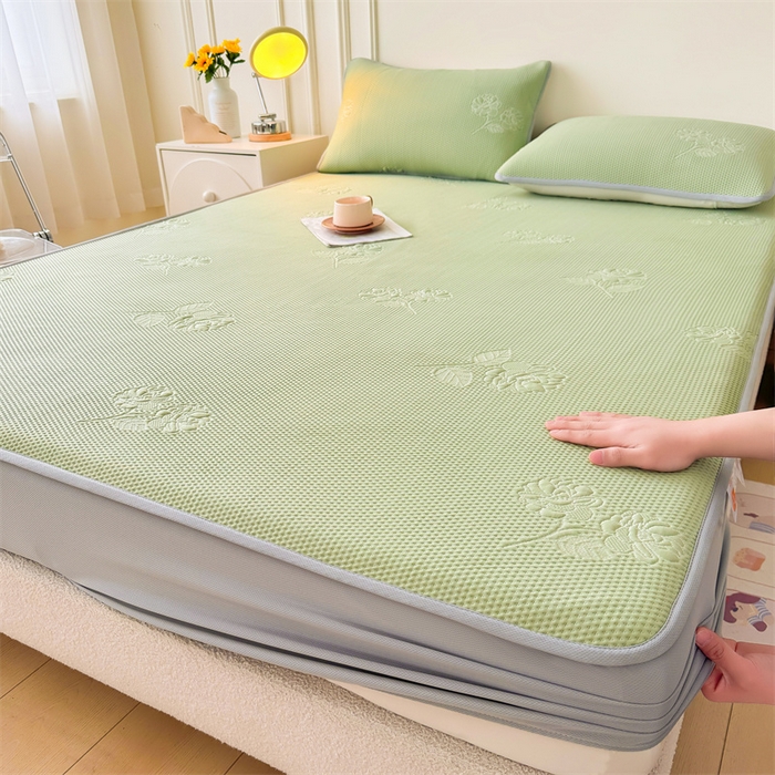 91家纺网 家纺一手货源 找家纺 恒爱   2025新款冰丝牡丹花床笠 抹茶绿