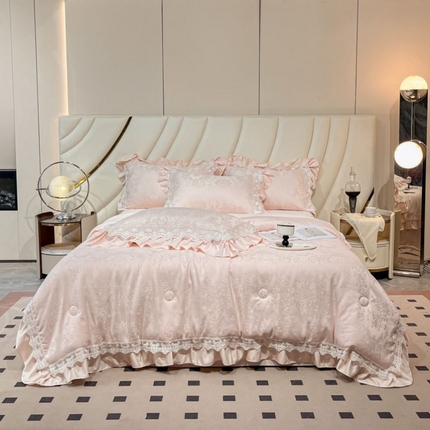 爱家（原缔乐家纺） 2025新款天丝棉提花夏被四件套-梦洛伊 梦洛伊-公主粉