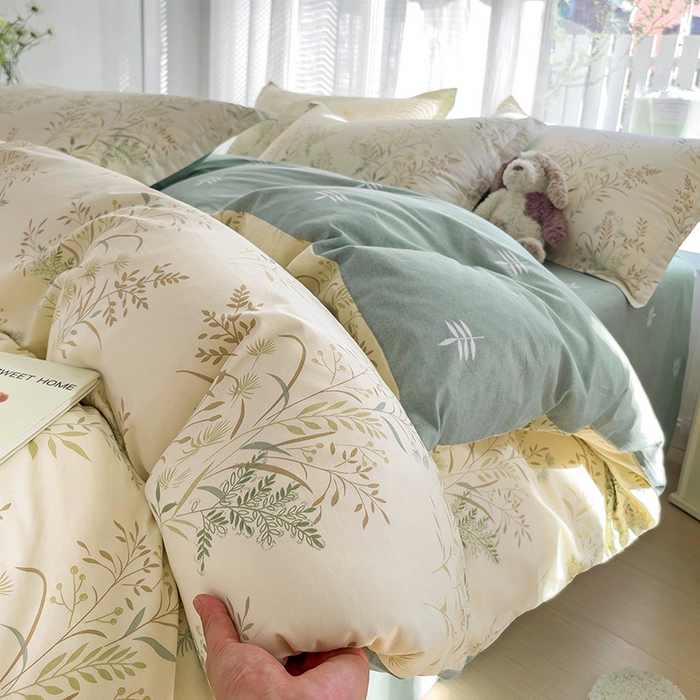 91家纺网 家纺一手货源 找家纺 依庭 2025新款全棉印花花卉款四件套单品系列-四件套 仙草