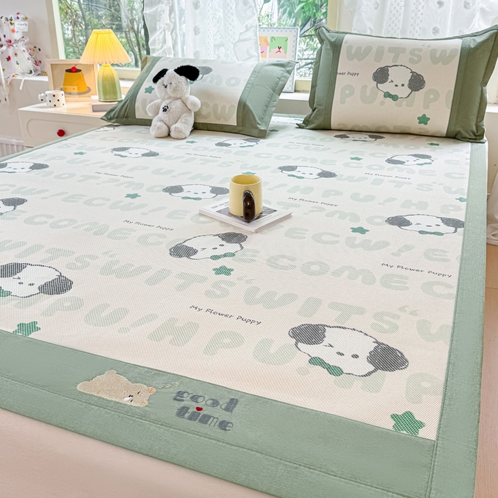 91家纺网 家纺一手货源 找家纺 2025新款A类抗菌数码印花冰藤席 假日小狗