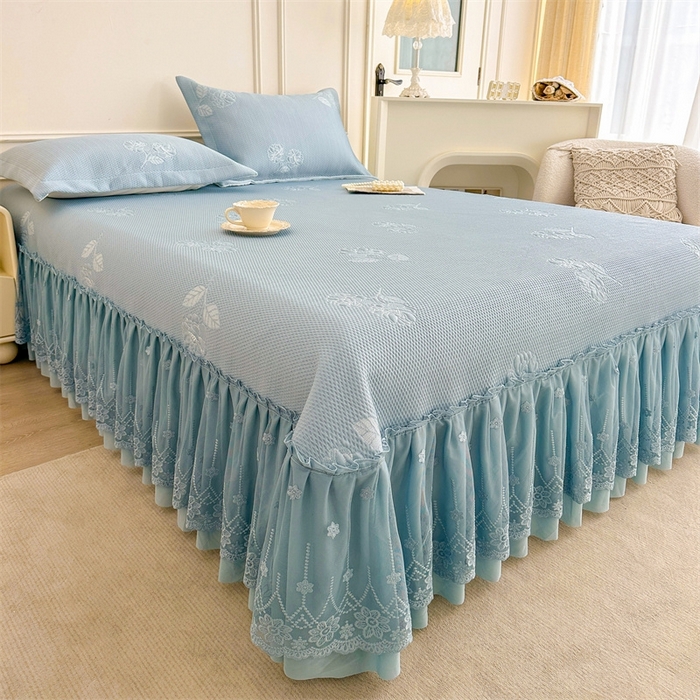 91家纺网 家纺一手货源 找家纺 恒爱   2025新款冰丝牡丹花床盖 蓝灰