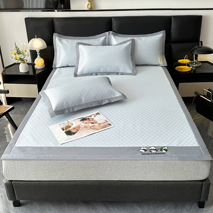 91家纺网 家纺一手货源 找家纺 席皇后  2025新款亲肤舒适A类提花冰丝凉席 凉席款 快乐熊猫-蓝