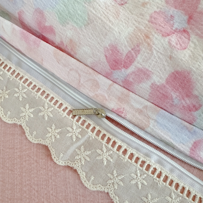 91家纺网 家纺一手货源 找家纺 一霖家纺 2025新款云感双层纱花边款四件套 十里桃花