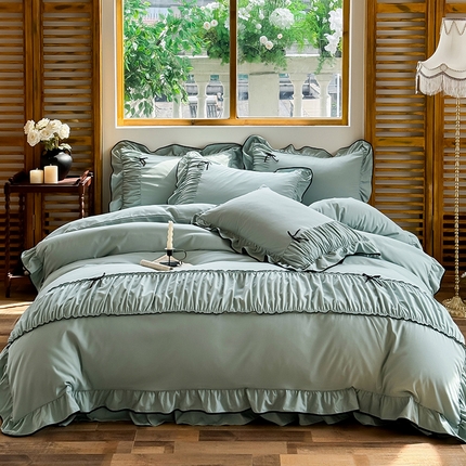 91家纺网 家纺一手货源 找家纺 （总）2025秋冬新款A类母婴级法式风忆棉床裙床笠四件套