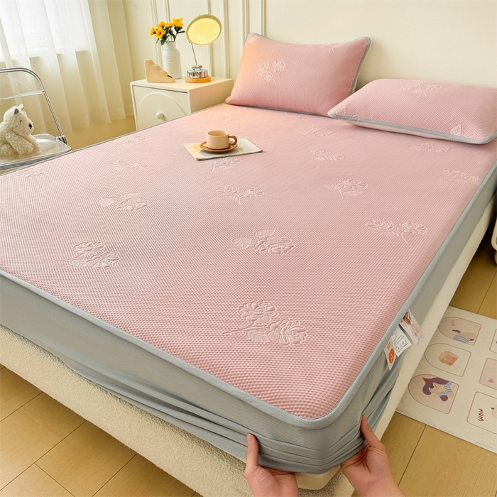 91家纺网 家纺一手货源 找家纺 恒爱   2025新款冰丝牡丹花床笠 豆沙