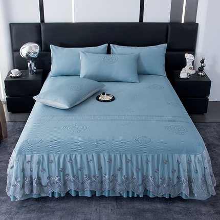 2025新款A类凉感豆豆凉席系列床裙款 小熊-蓝