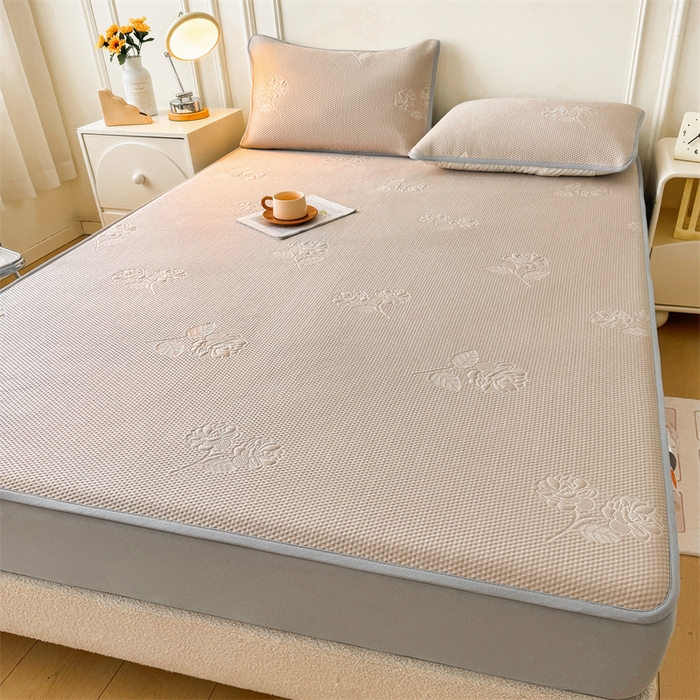 91家纺网 家纺一手货源 找家纺 恒爱   2025新款冰丝牡丹花床笠 卡其