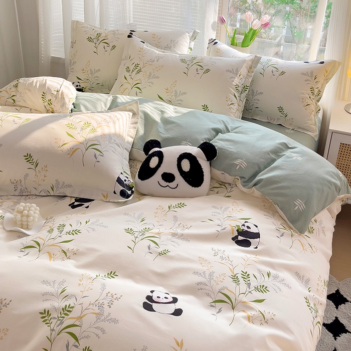 91家纺网 家纺一手货源 找家纺 依庭 2025新款全棉印花花卉款四件套单品系列-四件套 熊猫仔仔