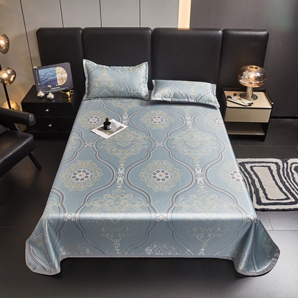 悦织湾家纺2025新款斜纹提花冰丝席三件套夏季凉感冰丝席子枕套1对夏凉席床单 圣弗兰