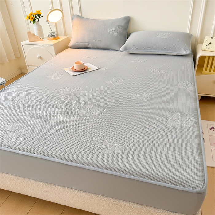 91家纺网 家纺一手货源 找家纺 恒爱   2025新款冰丝牡丹花床笠 浅灰