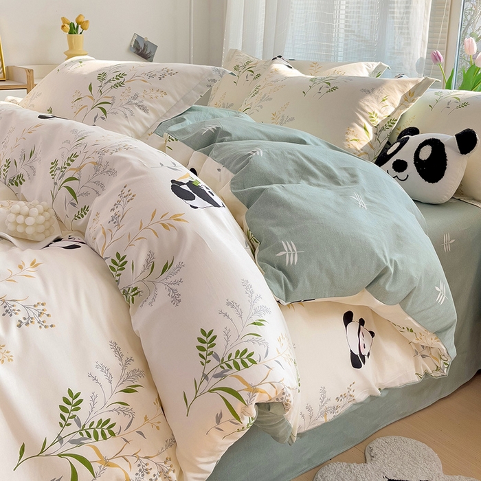 91家纺网 家纺一手货源 找家纺 依庭 2025新款全棉印花花卉款四件套单品系列-四件套 熊猫仔仔