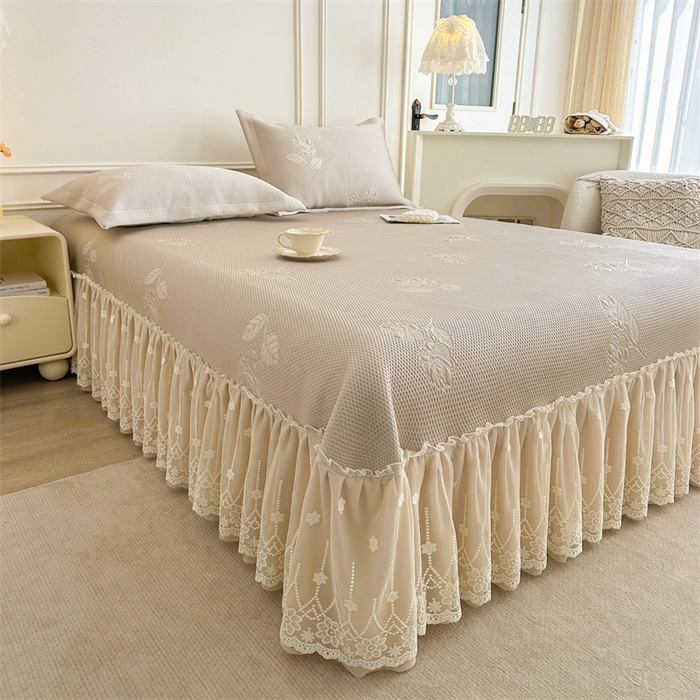 91家纺网 家纺一手货源 找家纺 恒爱   2025新款冰丝牡丹花床盖 卡其