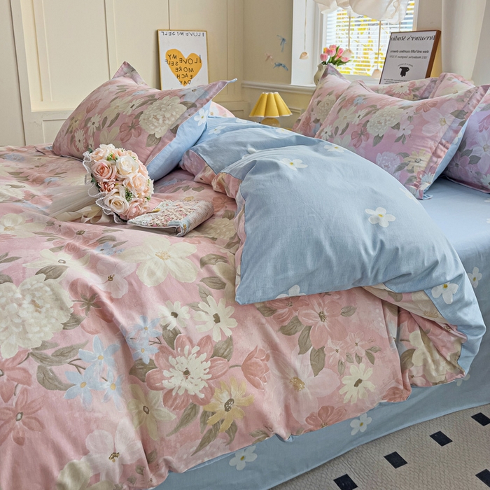 91家纺网 家纺一手货源 找家纺 依庭 2025新款全棉印花花卉款四件套单品系列-四件套 晚色芳莲