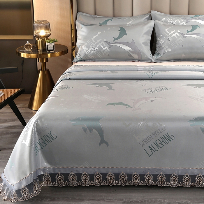 91家纺网 家纺一手货源 找家纺 席皇后  2025新款可机洗抗菌提花冰丝席 海豚 绿