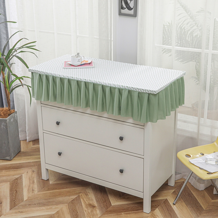 91家纺网 家纺一手货源 找家纺 2025新款防滑防尘斗柜套裙边-水波纹系列 浅绿