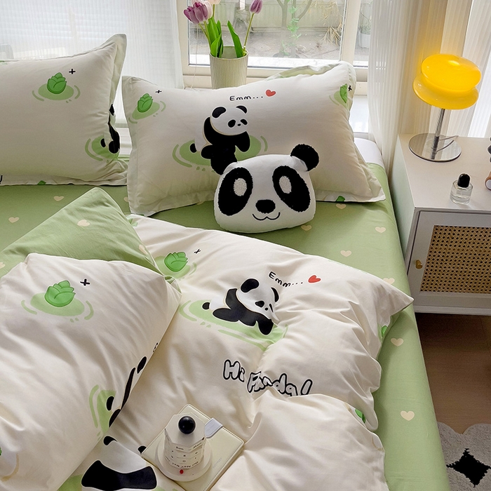 91家纺网 家纺一手货源 找家纺 依庭 2025新款全棉印花花卉款四件套单品系列-四件套 熊猫乐园