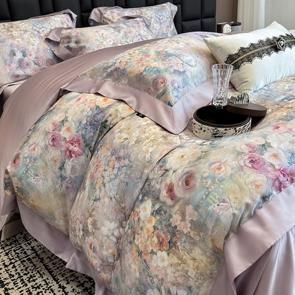 91家纺网 家纺一手货源 找家纺 （总）东方名伶 2025新款莱赛尔兰精天丝棉数码印花宽边四件套