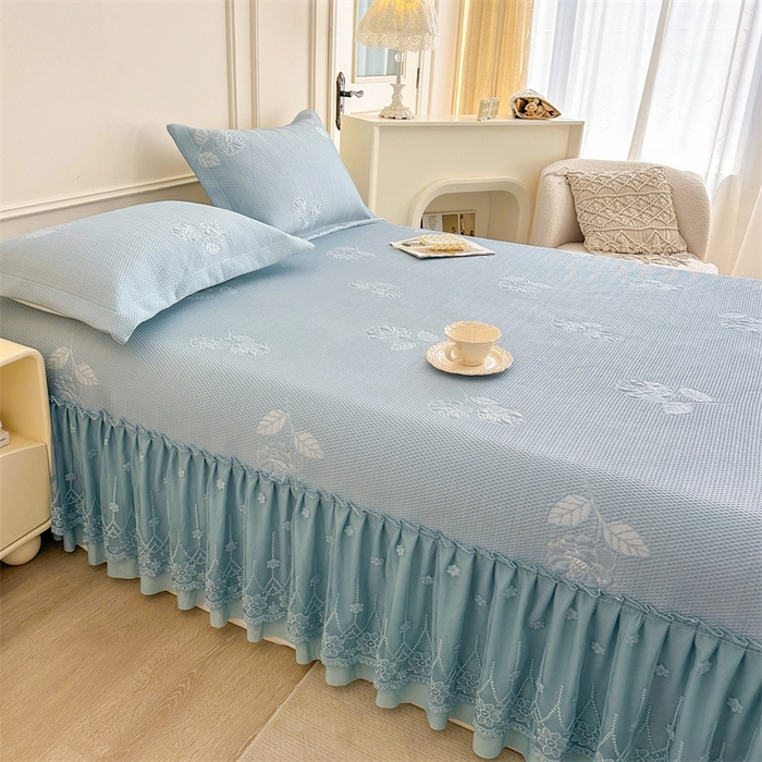 91家纺网 家纺一手货源 找家纺 恒爱   2025新款冰丝牡丹花床盖 蓝灰