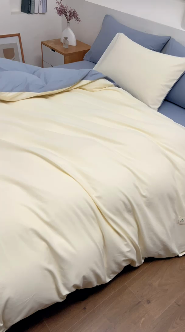 91家纺网 家纺一手货源 找家纺 居美良品 2025新款100%全棉色织水洗棉四件套 奶昔-蓝