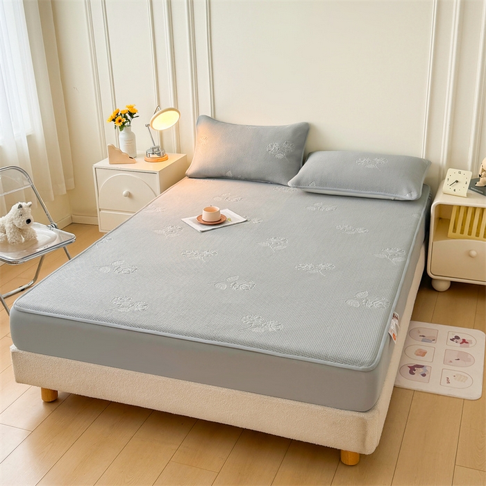 91家纺网 家纺一手货源 找家纺 恒爱   2025新款冰丝牡丹花床笠 浅灰