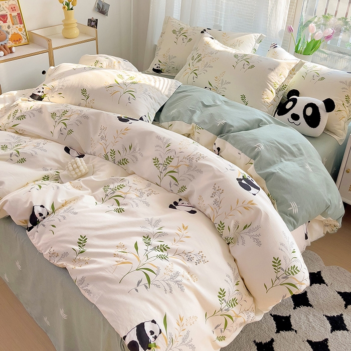 91家纺网 家纺一手货源 找家纺 依庭 2025新款全棉印花花卉款四件套单品系列-四件套 熊猫仔仔