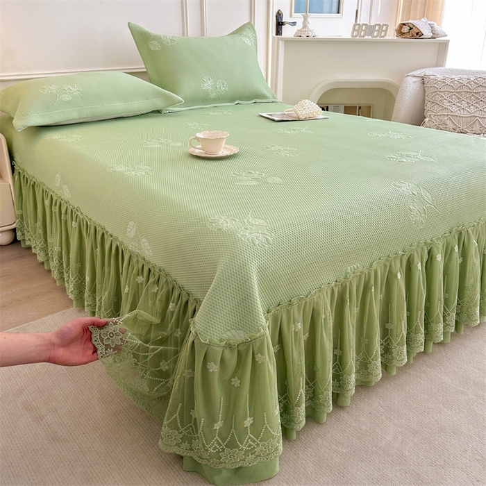 91家纺网 家纺一手货源 找家纺 恒爱   2025新款冰丝牡丹花床盖 抹茶绿