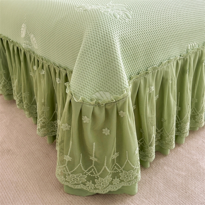 91家纺网 家纺一手货源 找家纺 恒爱   2025新款冰丝牡丹花床盖 抹茶绿