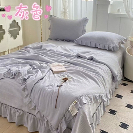 91家纺网 家纺一手货源 找家纺 希朵家纺 2025新款小冰柠凉感床盖夏被四件套 灰色