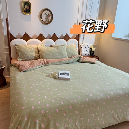 91家纺网 家纺一手货源 找家纺 （总）美丽坊 2025新款双层纱A类提花沐纱棉木棉四件套