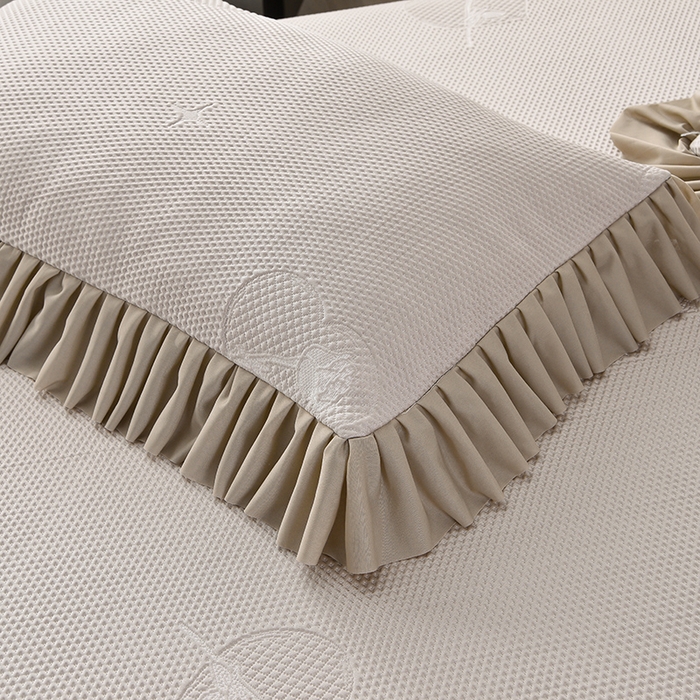 91家纺网 家纺一手货源 找家纺 畅畅家纺 2025新款立体提花凉豆豆席床裙款凉席 爱之恋-咖