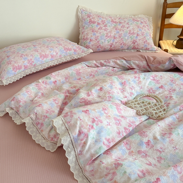 91家纺网 家纺一手货源 找家纺 （总）一霖家纺 2025新款云感双层纱花边款四件套