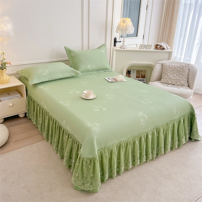 91家纺网 家纺一手货源 找家纺 恒爱   2025新款冰丝牡丹花床盖 抹茶绿