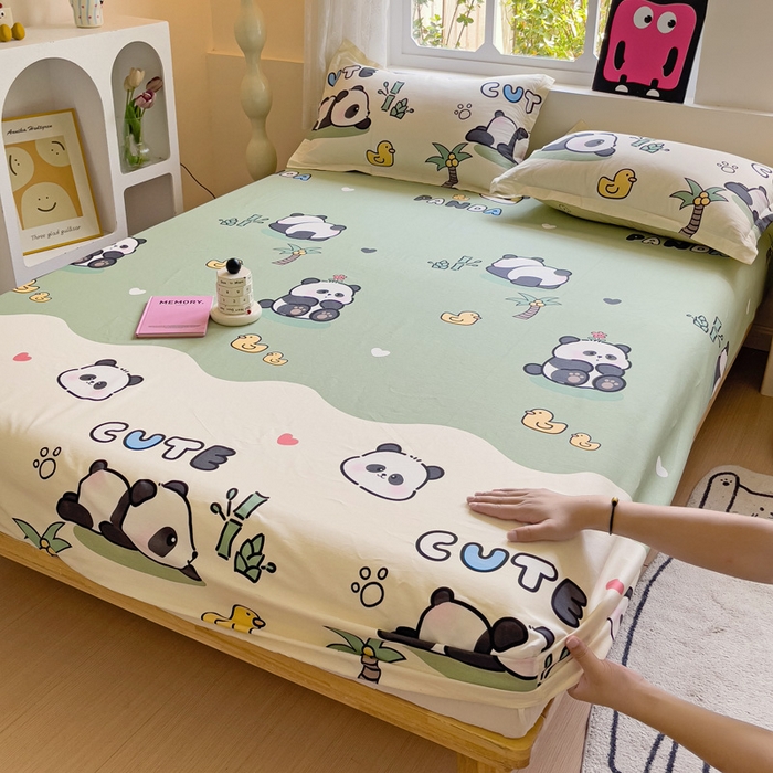 91家纺网 家纺一手货源 找家纺 依庭 2025新款全棉印花花卉款四件套单品系列-单床笠 熊猫溪水