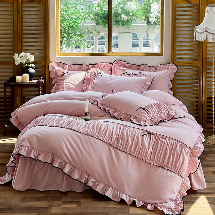 91家纺网 家纺一手货源 找家纺 （总）2025秋冬新款A类母婴级法式风忆棉床裙床笠四件套