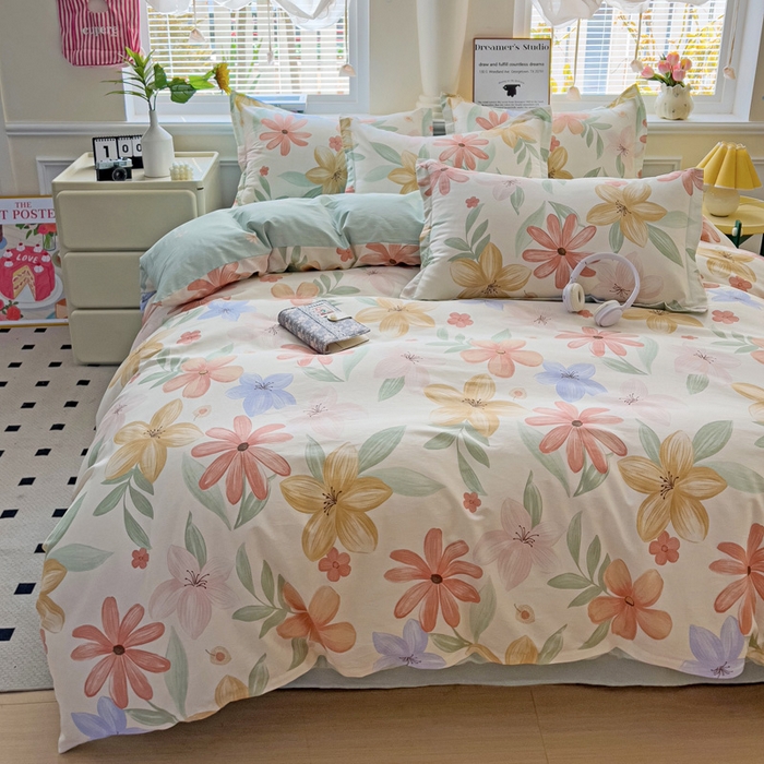 91家纺网 家纺一手货源 找家纺 依庭 2025新款全棉印花花卉款四件套单品系列-四件套 云裳花谷