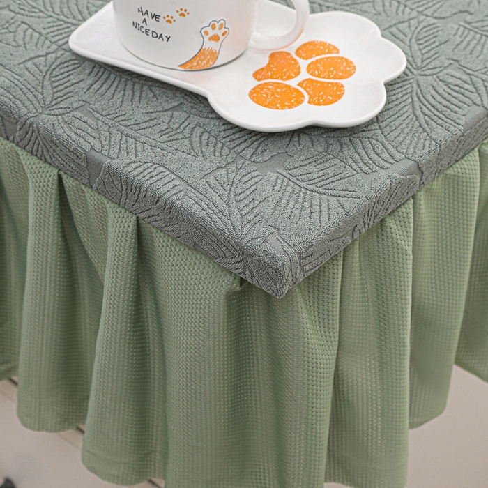 91家纺网 家纺一手货源 找家纺 2025新款防尘防滑斗柜套裙边-小树叶系列 豆绿