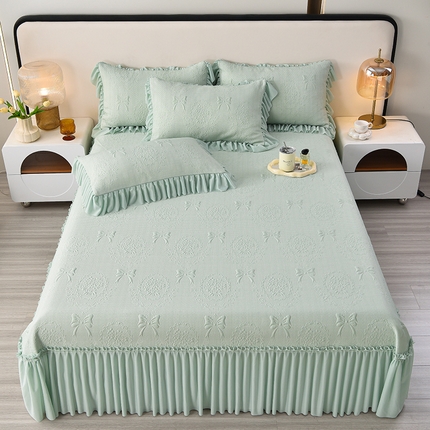 91家纺网 家纺一手货源 找家纺 畅畅家纺 2025新款立体提花凉豆豆席床裙款凉席 时尚空间-粉