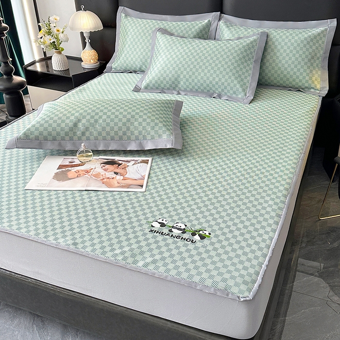 91家纺网 家纺一手货源 找家纺 席皇后 2025新款亲肤舒适A类提花冰丝凉席 床笠款 快乐熊猫-绿