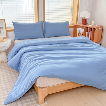 莎臣豹 2025新款纯色水洗棉磨毛原棉单被套 天空蓝
