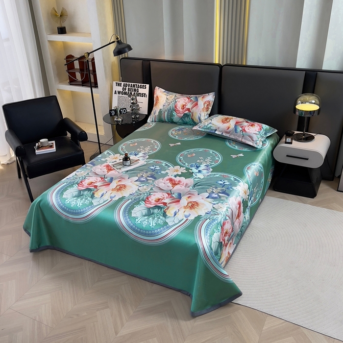 91家纺网 家纺一手货源 找家纺 悦织湾家纺2025新款斜纹提花冰丝席三件套夏季凉感冰丝席子枕套1对夏凉席床单 风韵