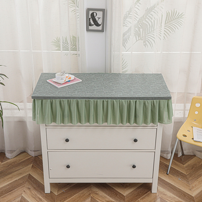 91家纺网 家纺一手货源 找家纺 2025新款防尘防滑斗柜套裙边-小树叶系列 豆绿