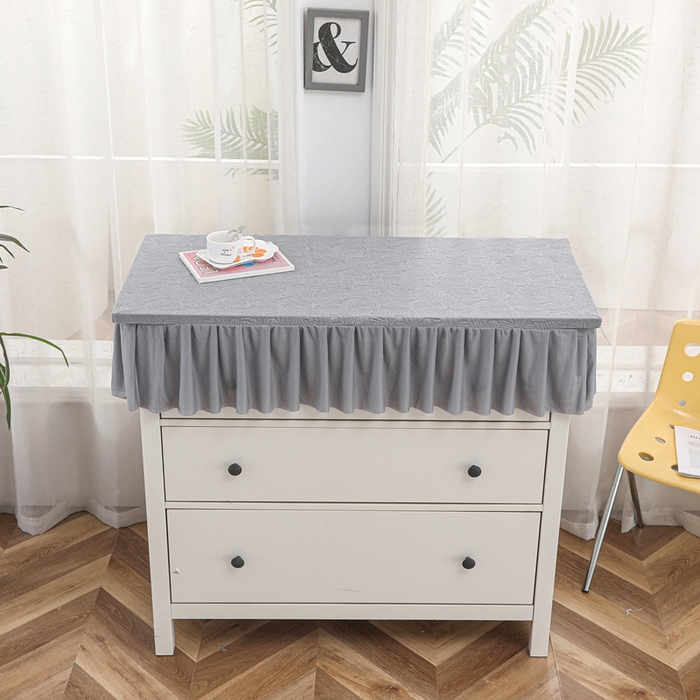 91家纺网 家纺一手货源 找家纺 2025新款防尘防滑斗柜套裙边-小树叶系列 银灰