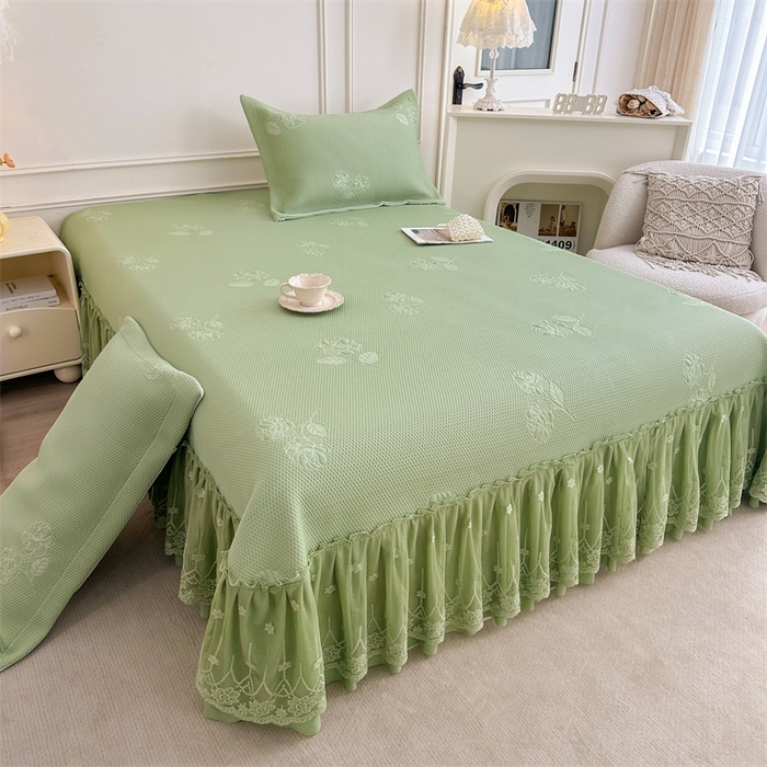 91家纺网 家纺一手货源 找家纺 恒爱   2025新款冰丝牡丹花床盖 抹茶绿