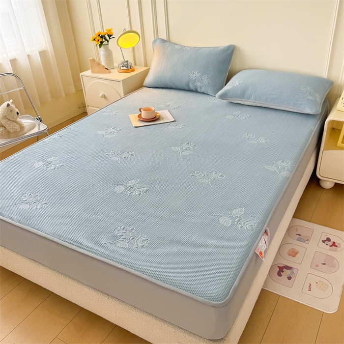 91家纺网 家纺一手货源 找家纺 恒爱   2025新款冰丝牡丹花床笠 蓝灰