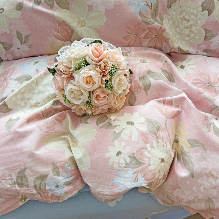 91家纺网 家纺一手货源 找家纺 依庭 2025新款全棉印花花卉款四件套单品系列-四件套 晚色芳莲